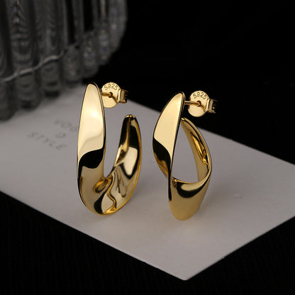 S925 Silver Earrings In Europe And The United States Metal Cold Wind Earrings Fashion Exaggerated INS Glossy Irregular Ear Buckle Earrings Female